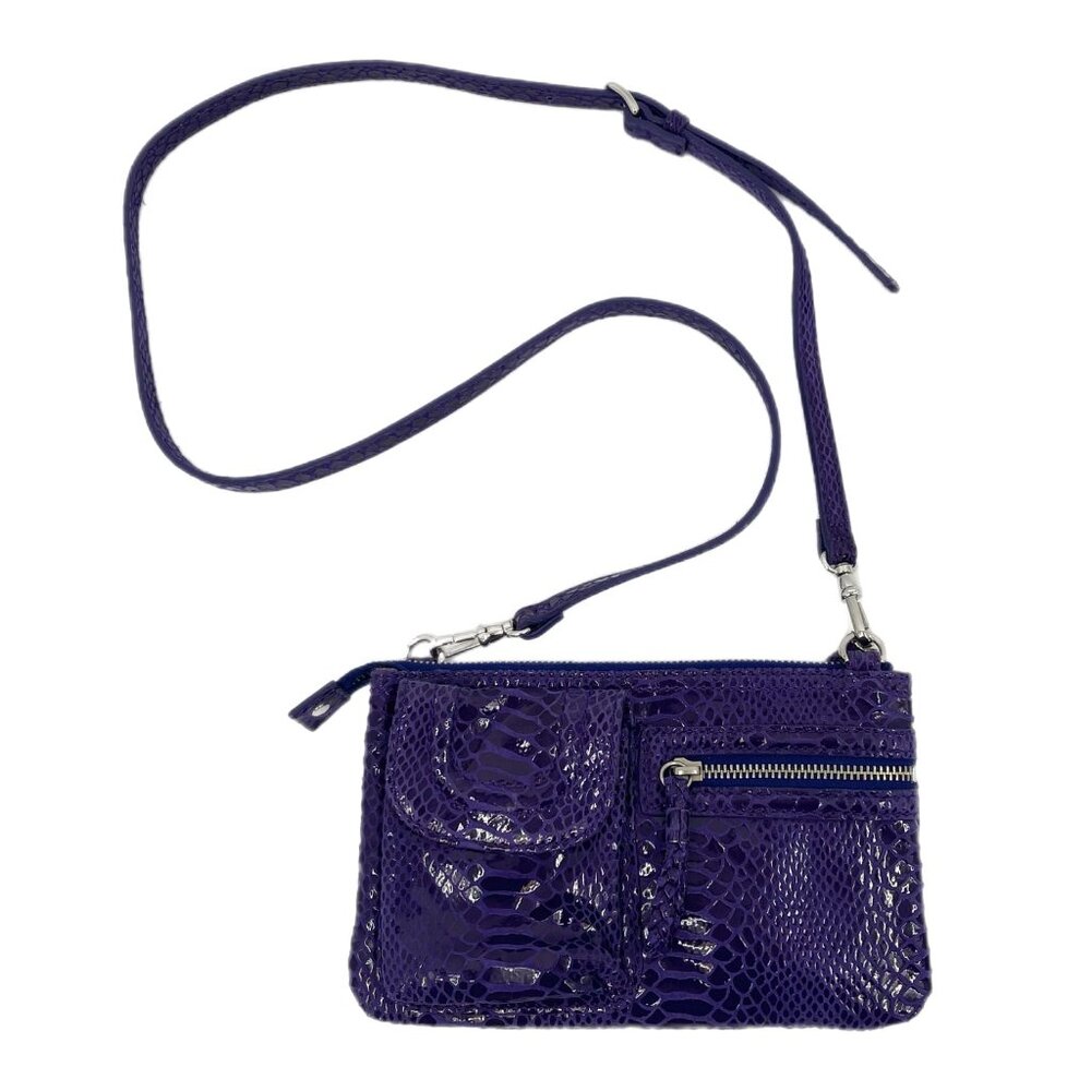 Perlina Purple Animal Print Crossbody Bag | Wristlet Strap Included